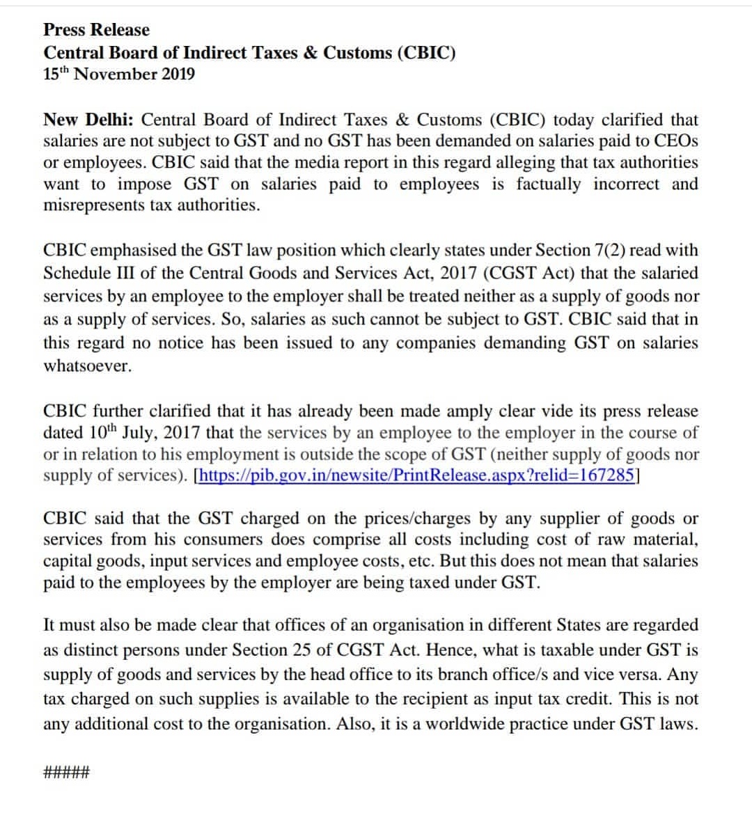 CBIC press Release-CA GROUPS
